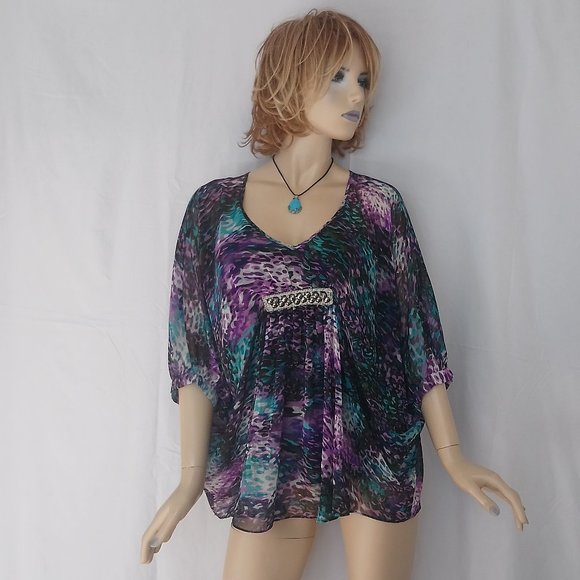 JENNIFER LOPEZ Multi Color top Blouse Sz XS CHIC! - Picture 5 of 9